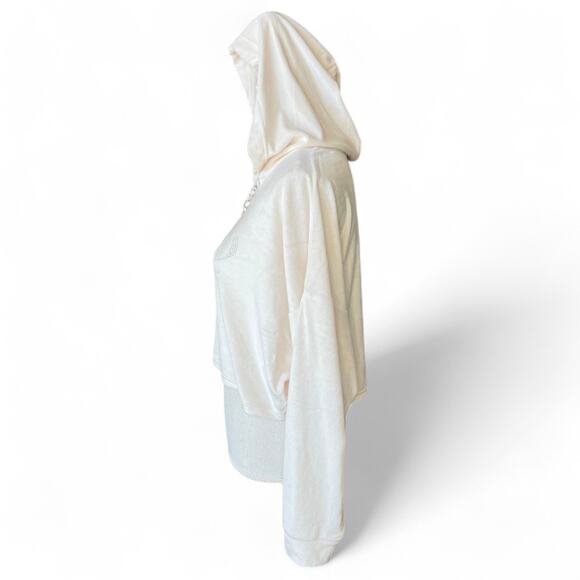 Juicy couture ivory cropped hoodie Y2K lightweight Athliesure velour size large - Picture 2 of 8